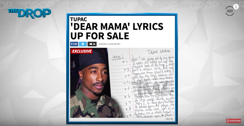 1996年に殺害された伝説的ラッパー・2Pacが残した名曲「Dear Mama」の手書き歌詞が売りに出された。この歌詞は2Pacの死からわずか3週間後にレコーディングスタジオで